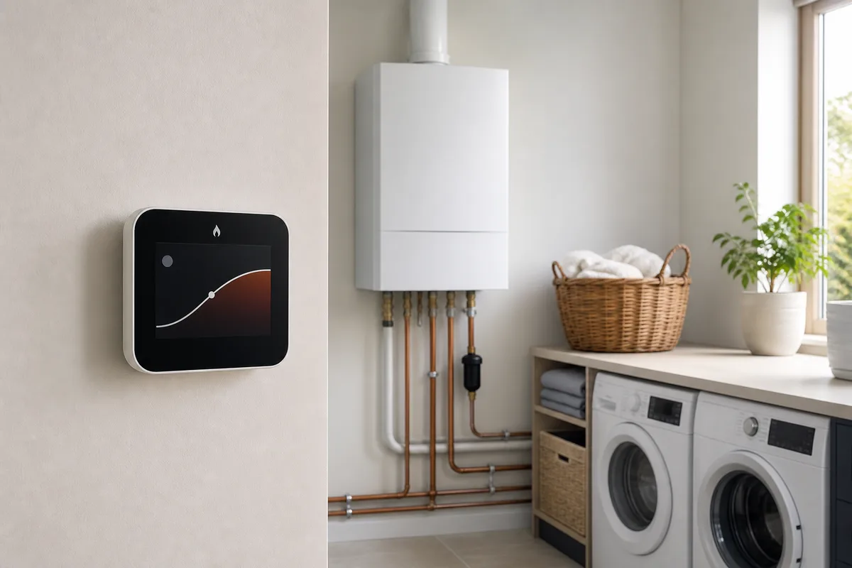 Thermostat connecté affichant la courbe de chauffe d’une installation gaz